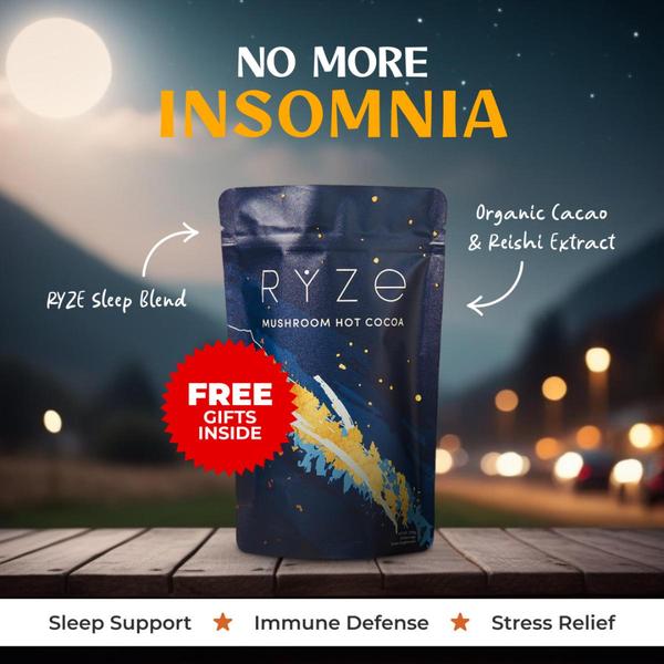 A 1:1 ratio static ad featuring a nighttime landscape, product focus, and clear benefit-driven claims for sleep, stress, and immunity.